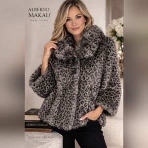 Alberto Makali Black and Gray Leopard Teddy Jacket With Pockets.